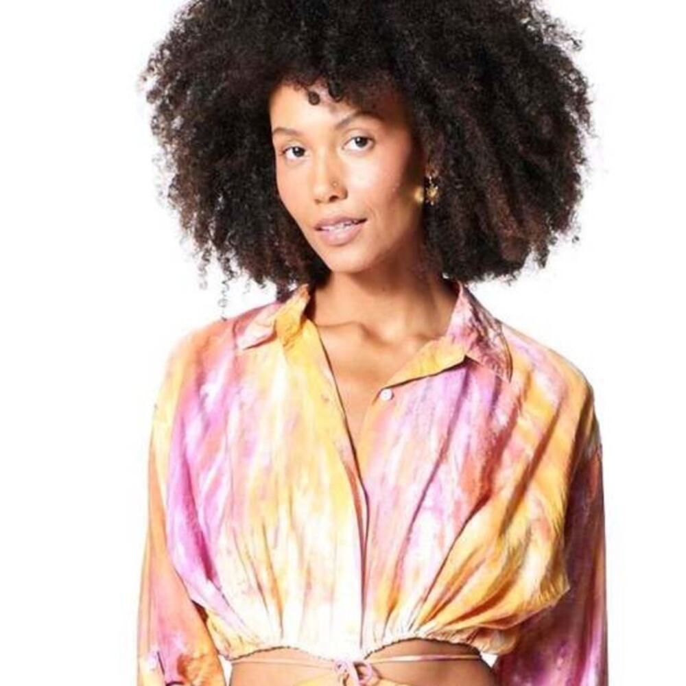 Young Fabulous & Broke Julep Cropped Drawstring Top in Tropic Pink Size Small